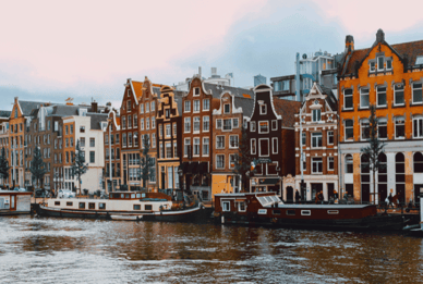 City view of canals in Amsterdam