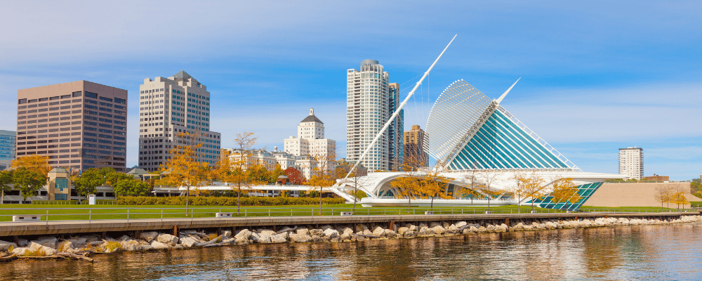 view of city and river in Milwaukee, Wisconsin 