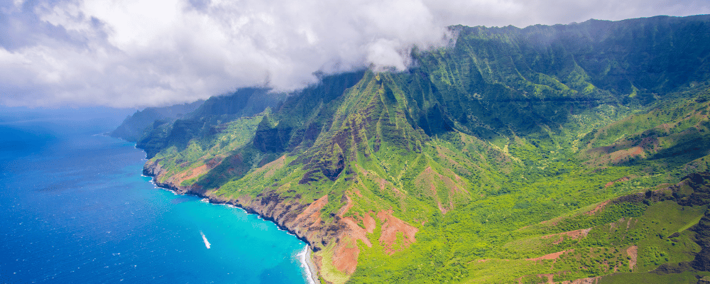 view of mountains and ocean in hawaii