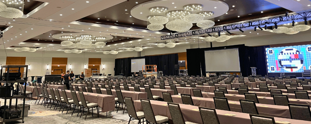corporate conference venue being set up