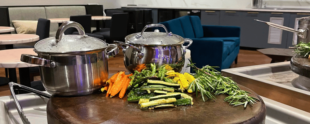 prepping vegetables for a corporate event dinner