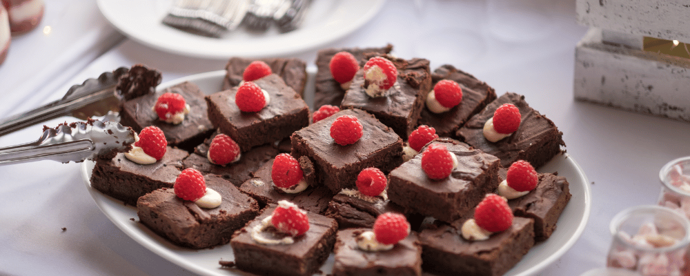 plate of brownies at a event lunch buffet