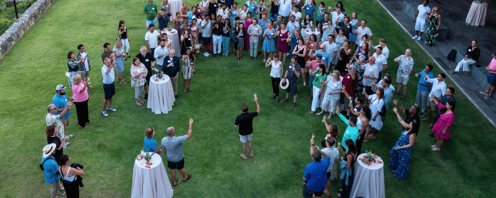 group of event attendees networking during an incentive trip