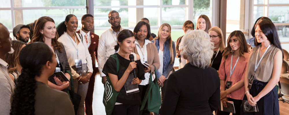 group of event attendees networking during a conference