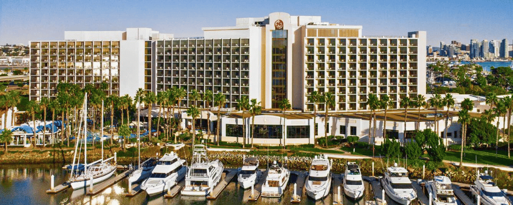 Sheraton San Diego Hotel & Marina and sailboats near waterfront