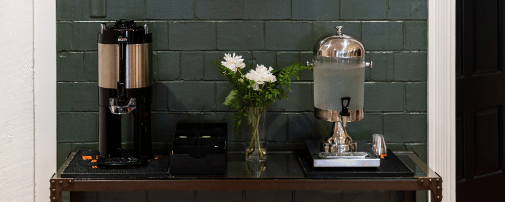 water and coffee station at a corporate event