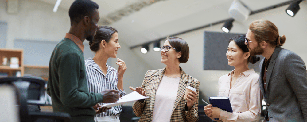 group of event attendees networking during a corporate event conference