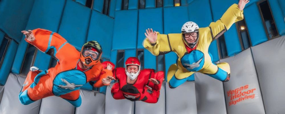 group of event attendees indoor skydiving