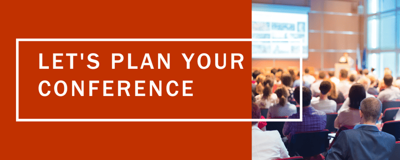 Conference presentation that says "Let's Plan Your Next Conference"