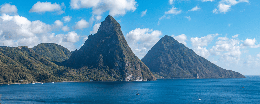 view of St.Lucia mountains and ocean