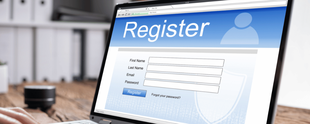 online conference registration on a laptop