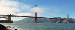 San Fransisco bridge with water and blue sky