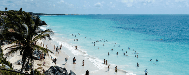 beachside with people playing in ocean