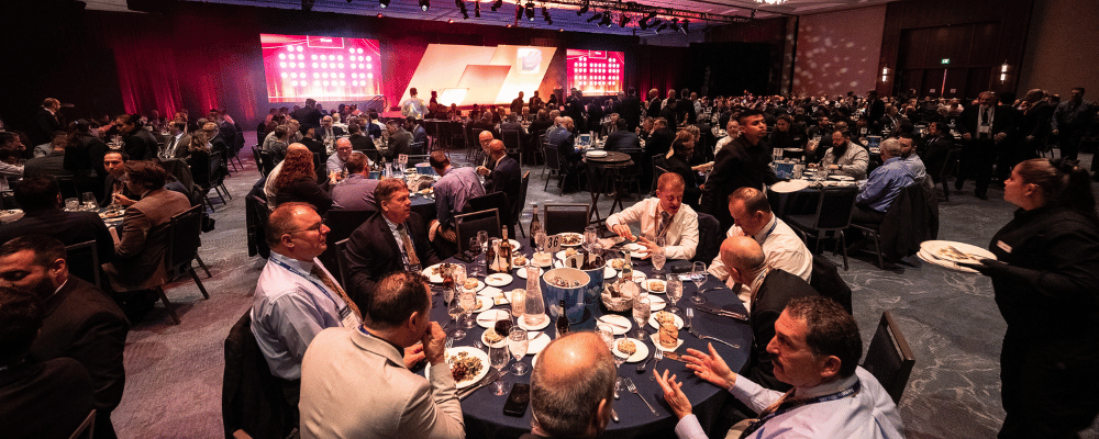 group of attendees having dinner during awards night