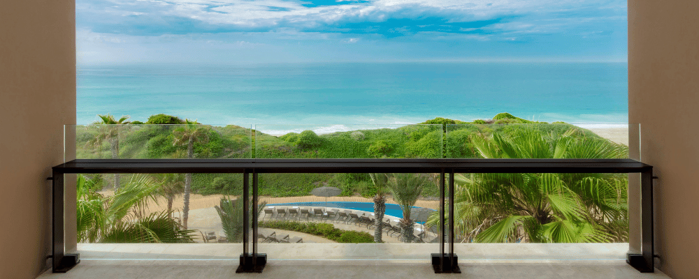 hotel room overlooking the water in Cabo