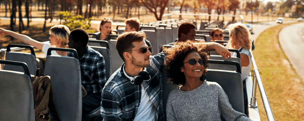 Group of people exploring a city