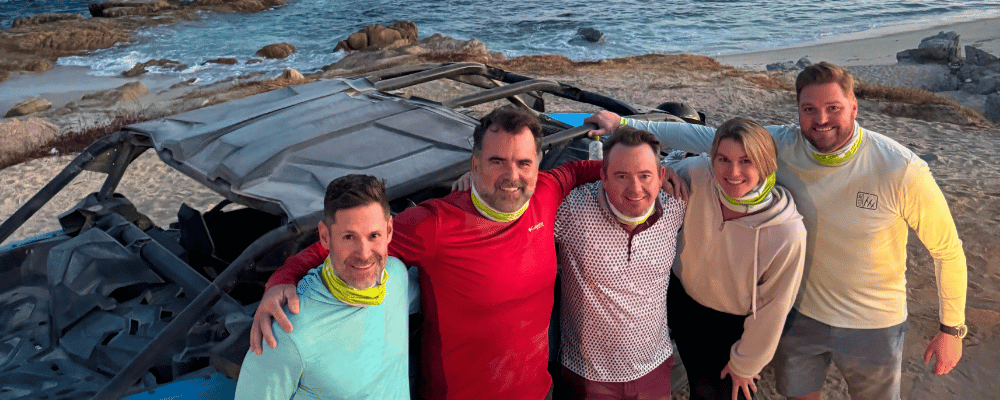 group of event planners doing a site visit and ATV ride in cabo