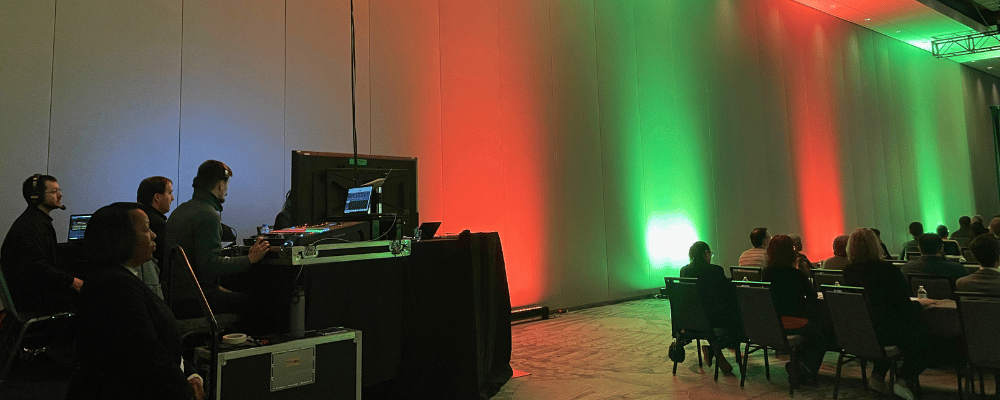 event production team working at a corporate event celebration