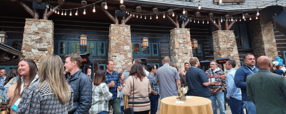 event attendees networking during happy hour