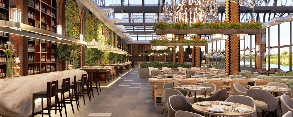 corporate event venue with bar and open seating