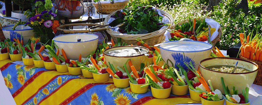 food and beverage buffet table