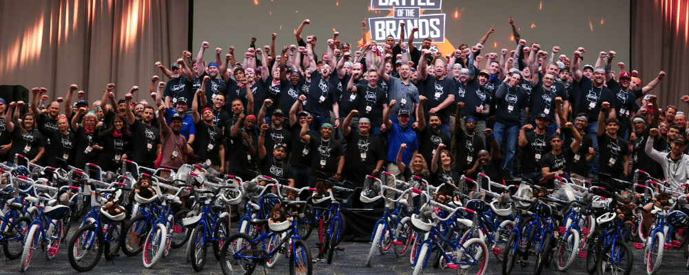 group of attendees doing a bike corporate team building activity