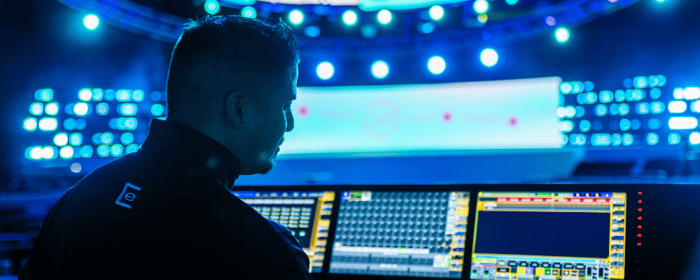 A/V producer working at a corporate conference