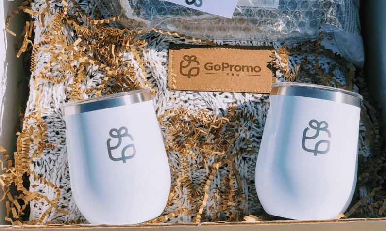 two wine mugs with gift logo