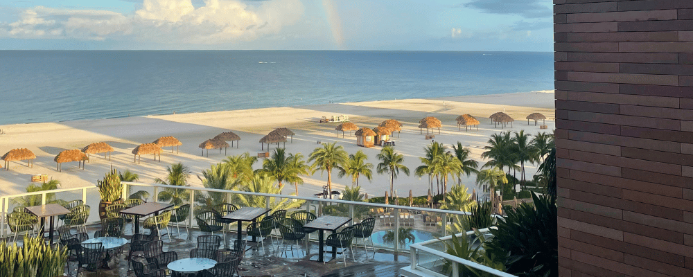 view of beach and palm trees from corporate event venue in Florida