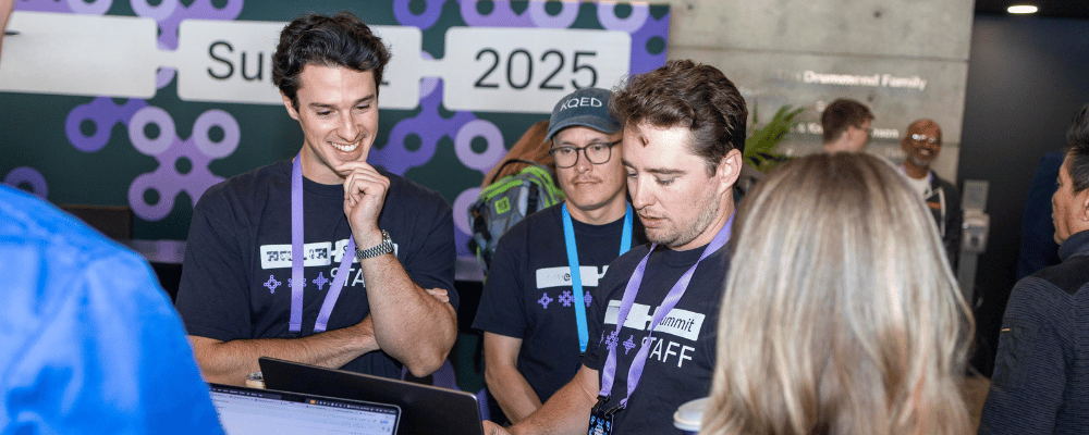 group of attendees networking at a conference
