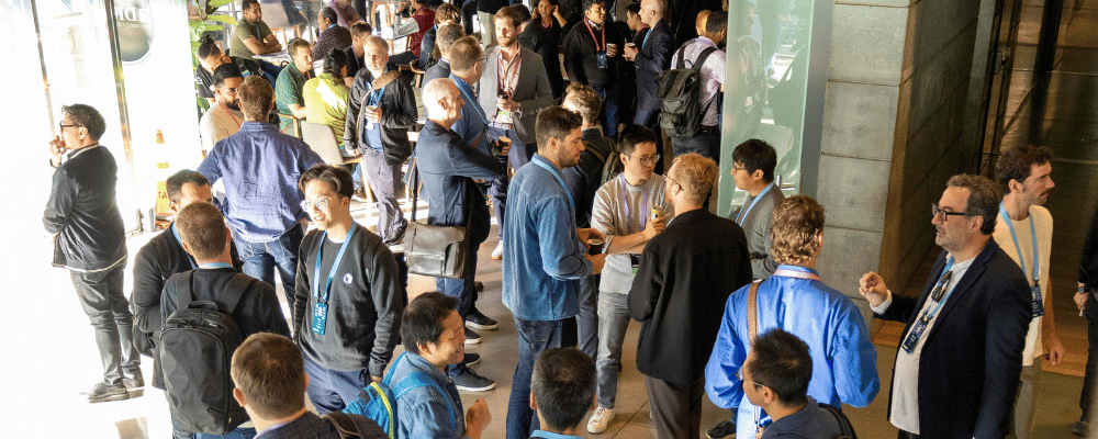 group of event attendees networking at a conference
