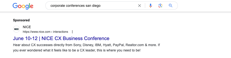 NICE CX Business Conference Google advertisement