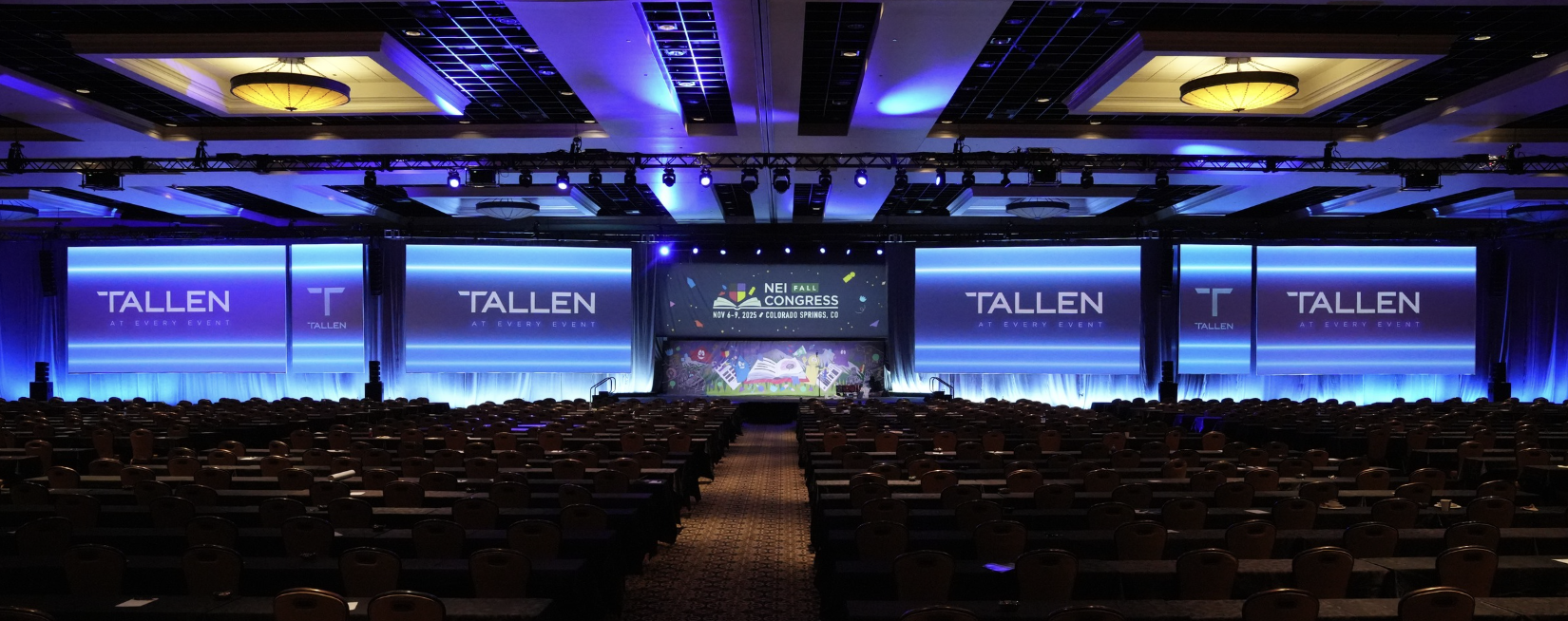 event production stage set up for a conference
