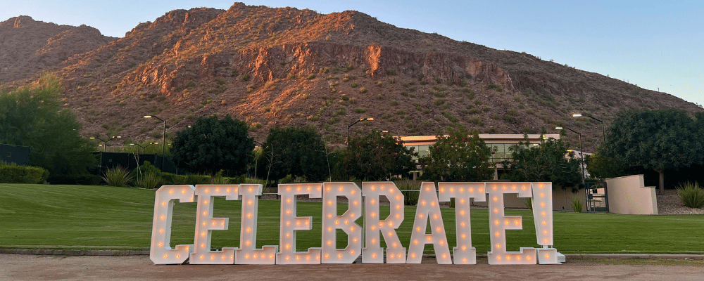 celebrate sign in scottsdale Arizona for a franchise convention