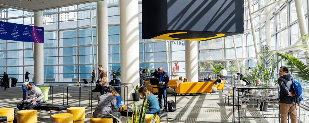 group of attendees networking during a corporate conference