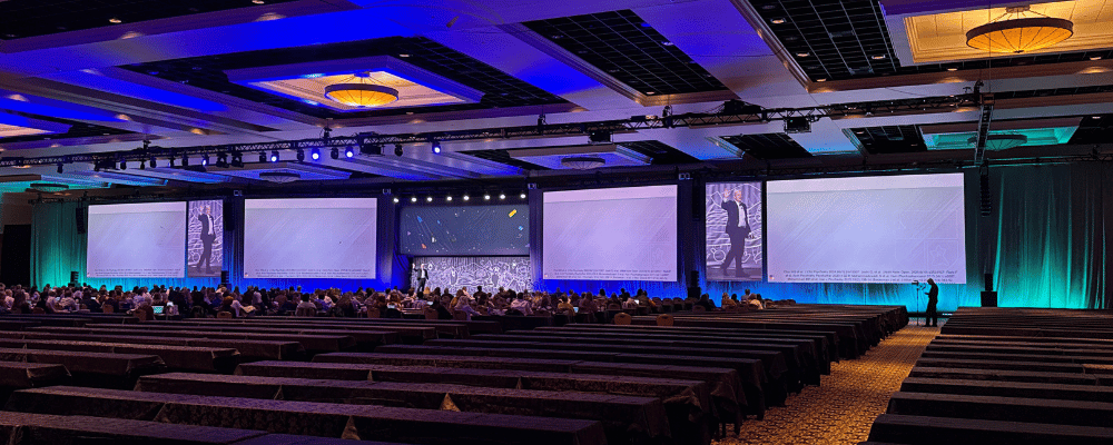 event production stage set up for a conference
