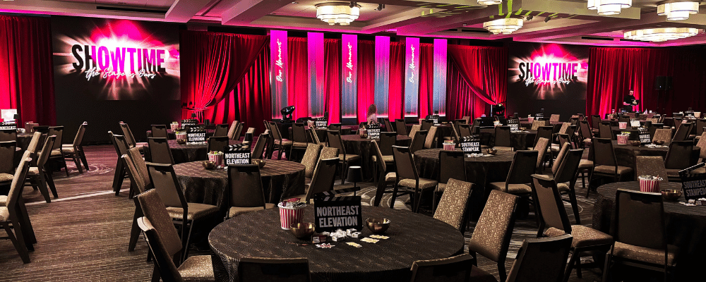 corporate conference stage design set up for gala dinner