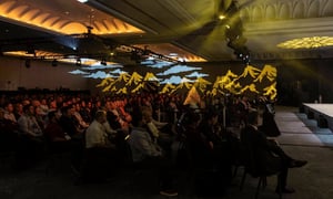 group of attendees at a sales kickoff meeting