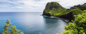 ocean and green hills in Maui, Hawaii