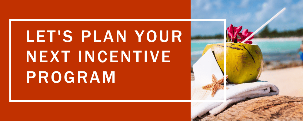 a coconut drink at a beach with the title 'let's plan your next incentive program'