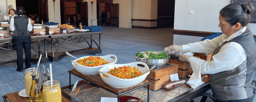 banquet staff getting the corporate event buffet ready