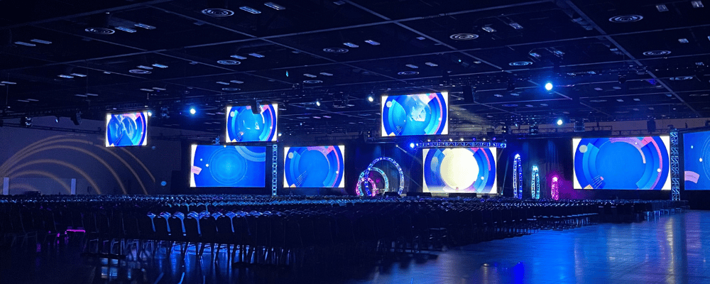 corporate meeting with seats and screens