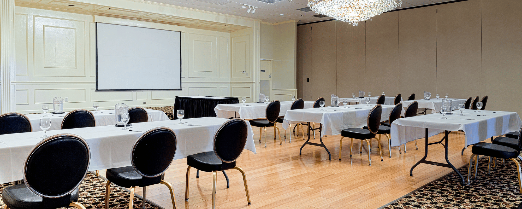 hotel ballroom set up for meeting presentation 