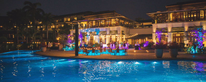 outside of hotel for dinner by pool