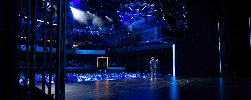 CEO giving a presentation at a corporate event