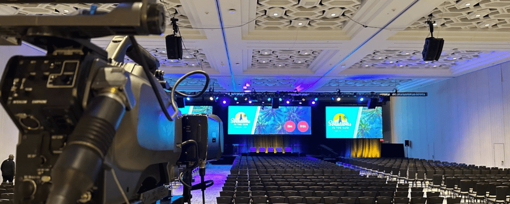 A/V setting up for a corporate conference event