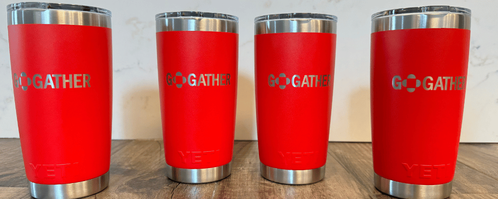 GoGather tumblr cups to gift during a room drop on an incentive trip