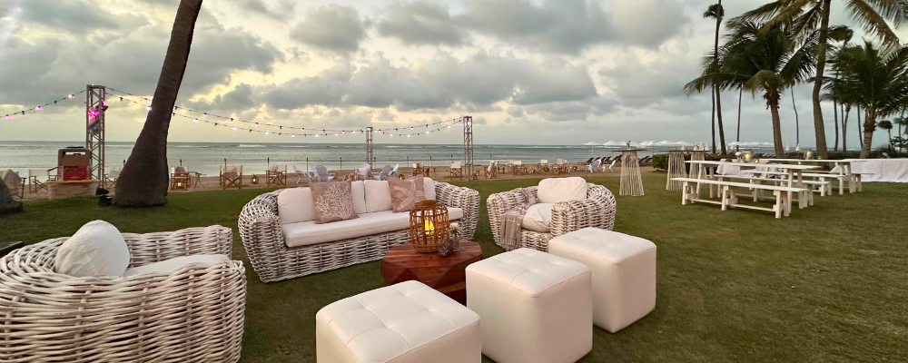 lounge setup for networking on a beach in puerto rico