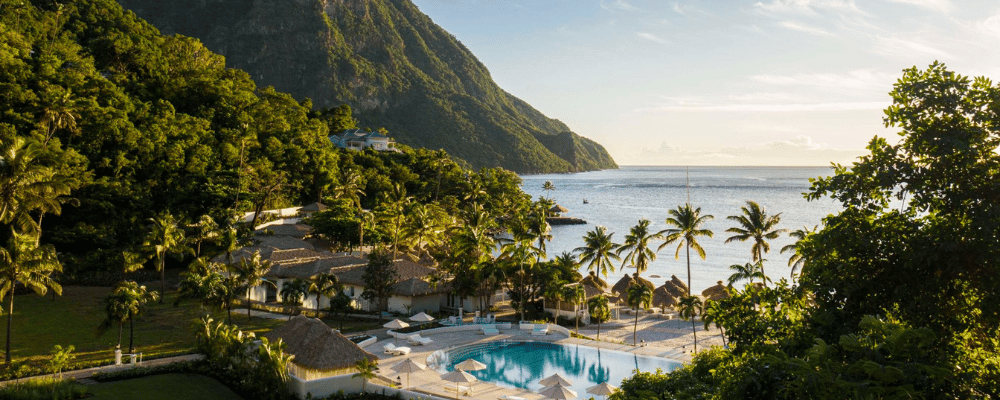 lush scenery of sugar beach in St.Lucia, Caribbean