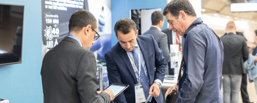 attendees walking around a trade show expo